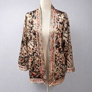 Chico’s Size 3 Open Front Kimono Jacket Top Butterfly Print Silk Cotton Blend
